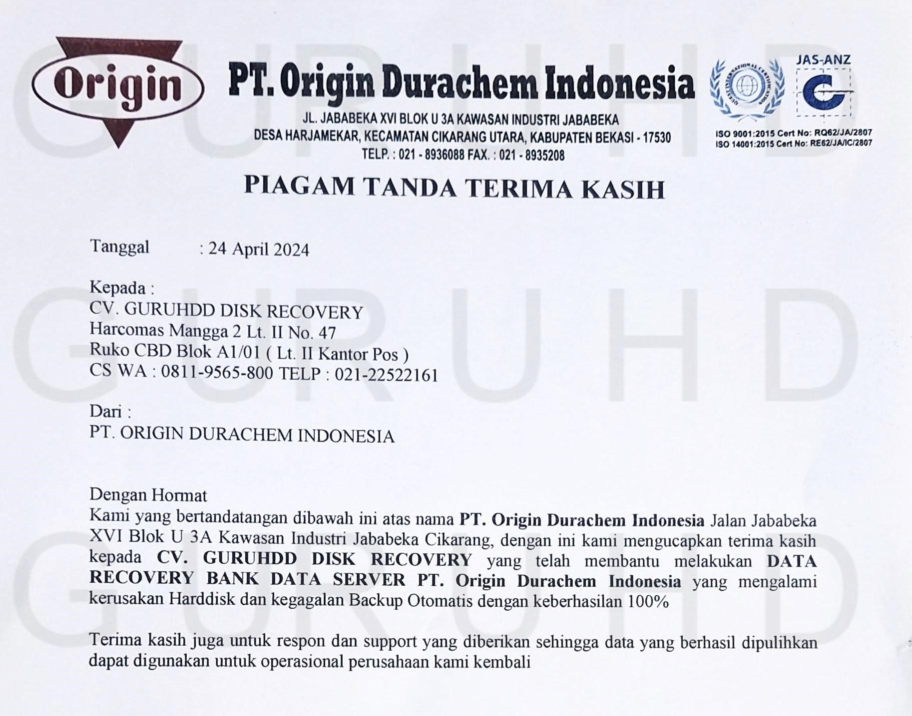 PT Origin Durachem Indonesia